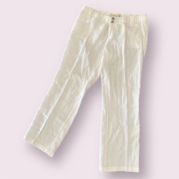 London Jean 100% Linen Chino Wide Leg Pants Jeans Mid Rise Size 4 Cream Preppy - Picture 1 of 11